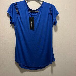 NWT LouKeith Blouse Tops for Women Fashion Casual 3/4 Sleeves Blue Size Large
